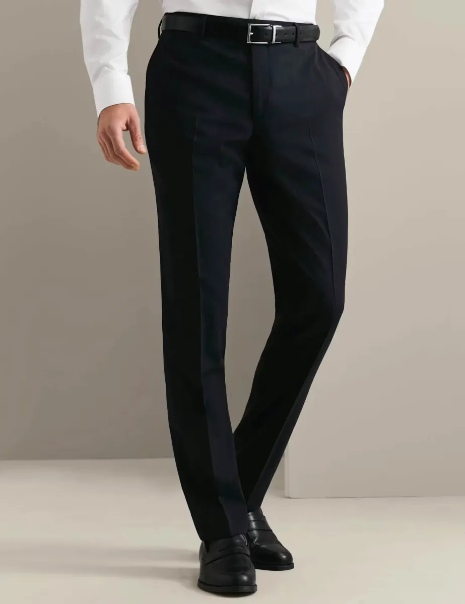 Slim Fit Wool Rich Striped Stretch Suit Trousers Dark Navy