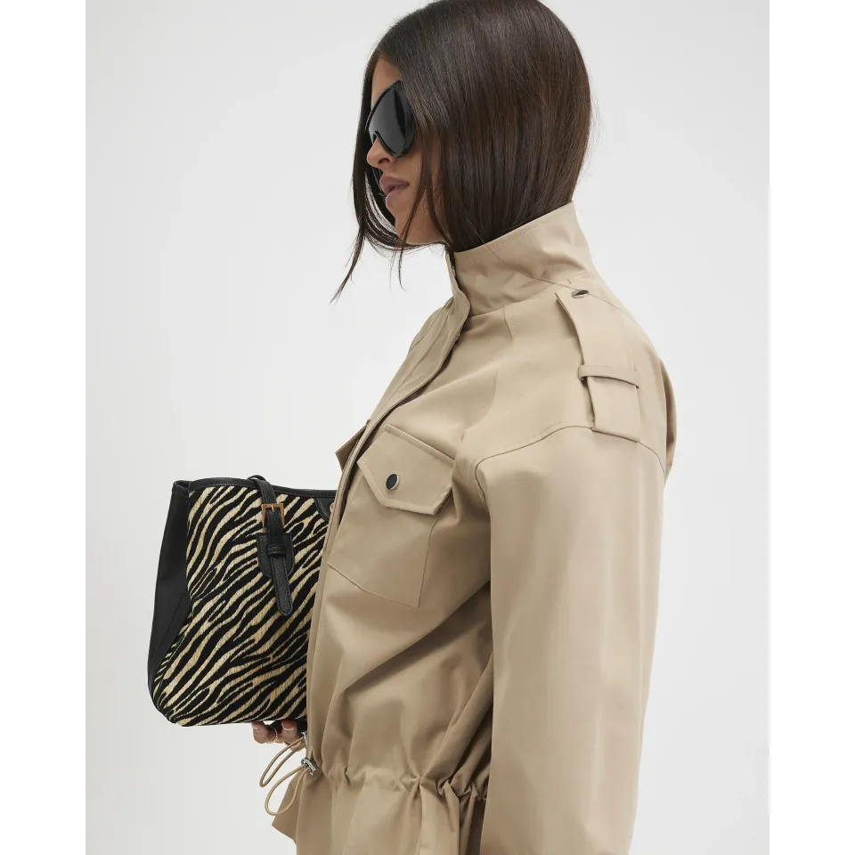 Funnel Neck Tie Waist Bomber Jacket