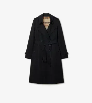 Long Kensington Heritage Trench Coat in Black - Women, Cotton Gabardine