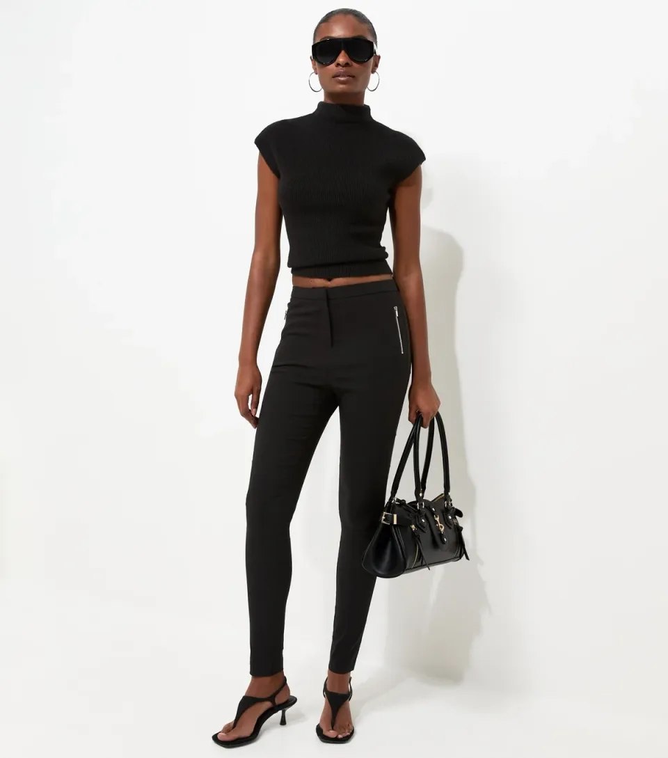 Women's Black Skinny Zip Pocket Trousers