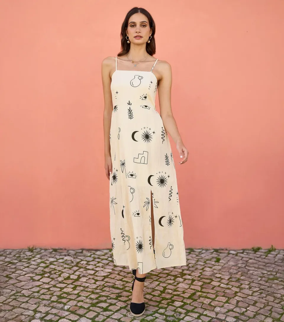 Women's Off White Printed Midi Dress