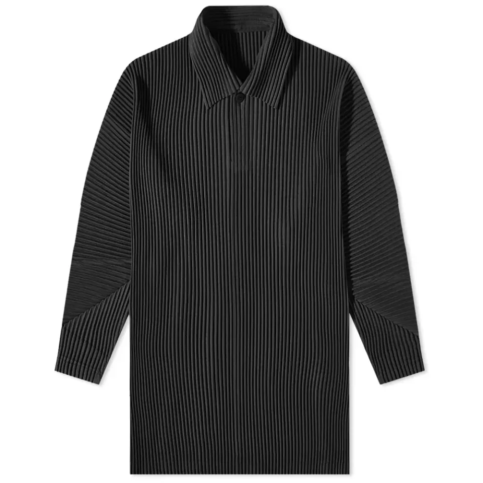 Pleated Long Sleeve Polo