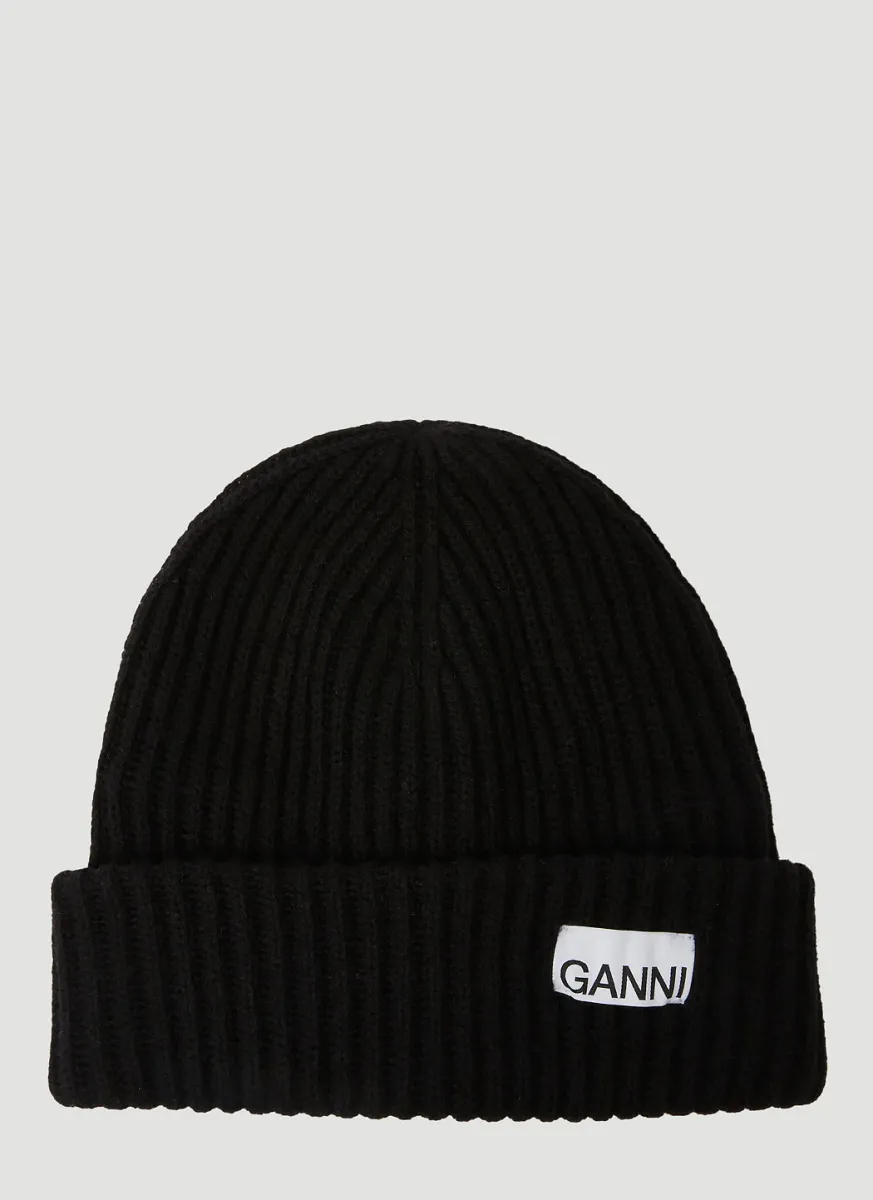 Logo Patch Ribbed Beanie Hat