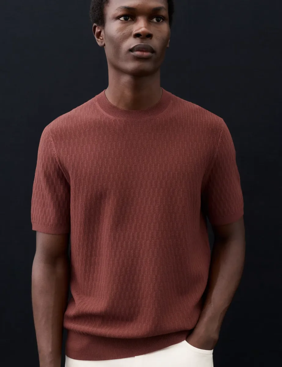 Textured Knitted T-Shirt Chestnut