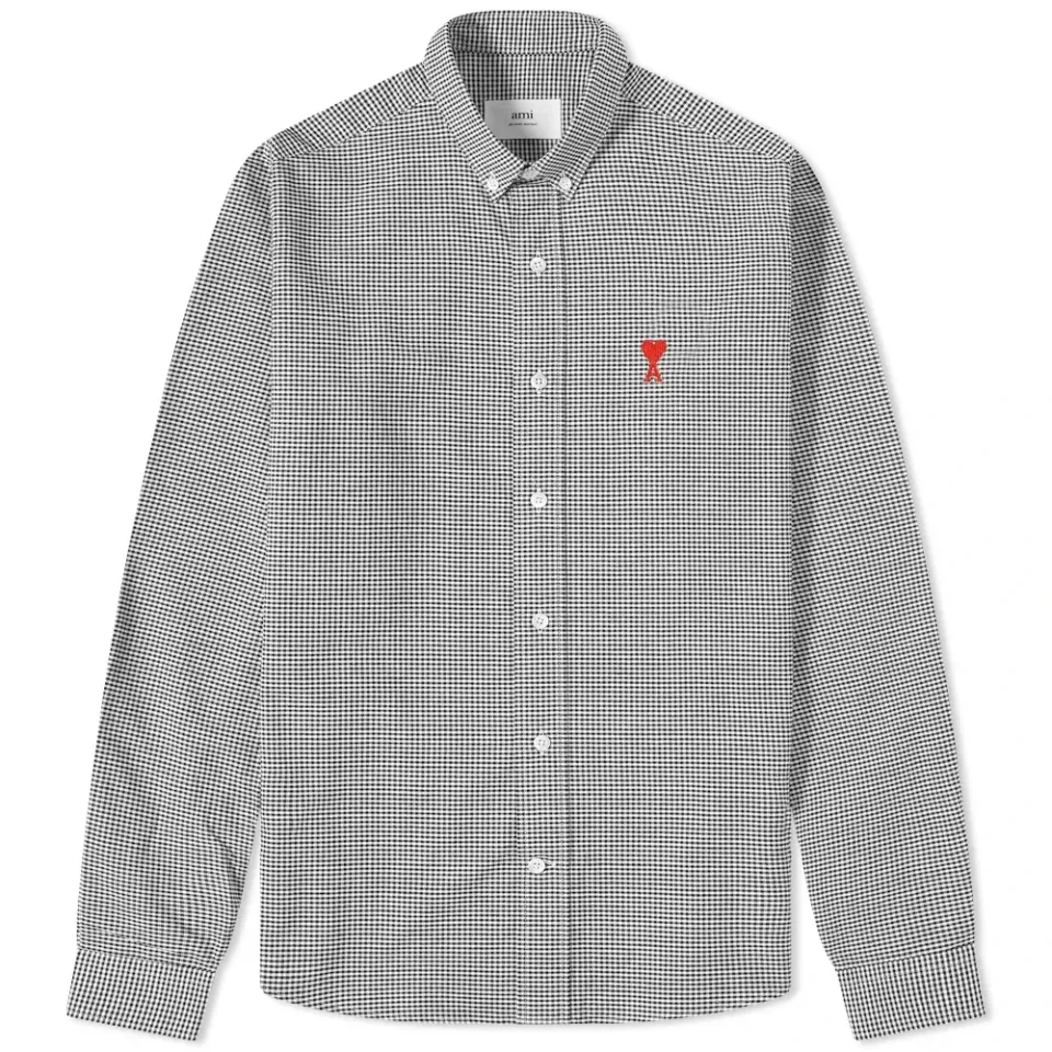 AMI Button Down Logo Gingham Oxford Shirt