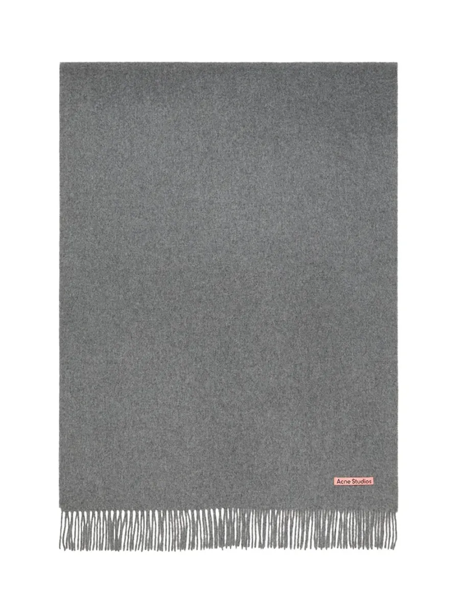Fringe wool grey scarf - oversized