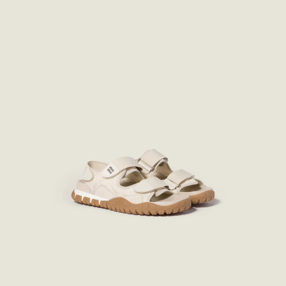 Tyre technical fabric and suede sandals