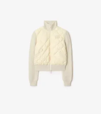 Check-stitch Nylon and Wool Jacket in Ceramic white