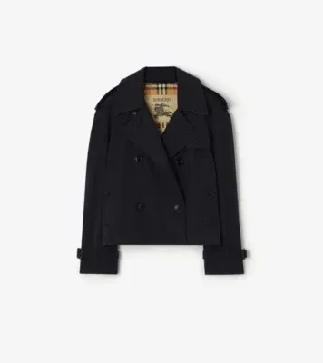 Cropped Gabardine Mayfair Trench Jacket in Coal blue - Women, Cotton Gabardine