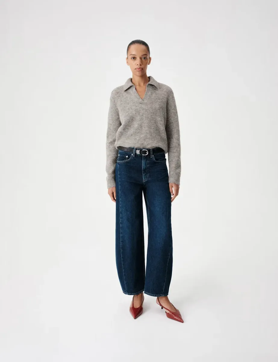 Wool Rich Brushed Collared V Neck Jumper Grey