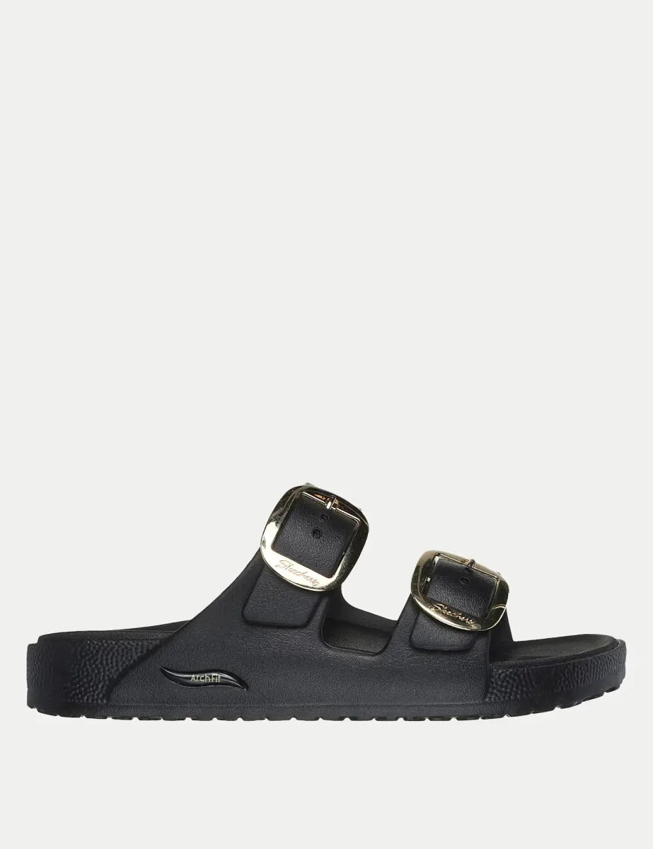 Metallic Buckle Footbed Sliders Black