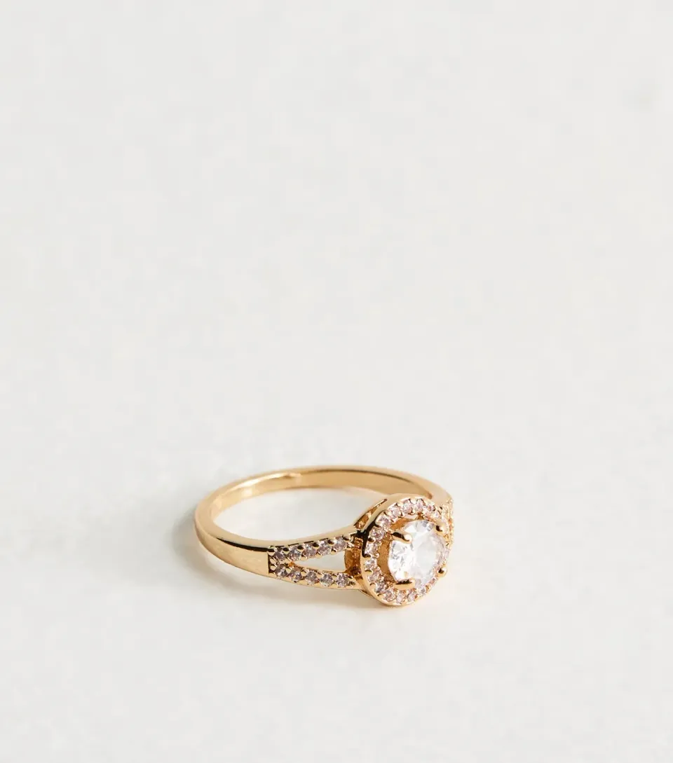 Gold Tone Cubic Zirconia Round Ring