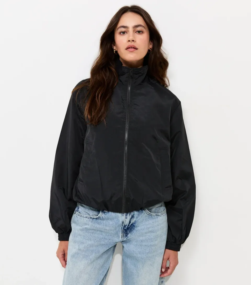 Women's Black Zip Through Funnel Windbreaker Jacket
