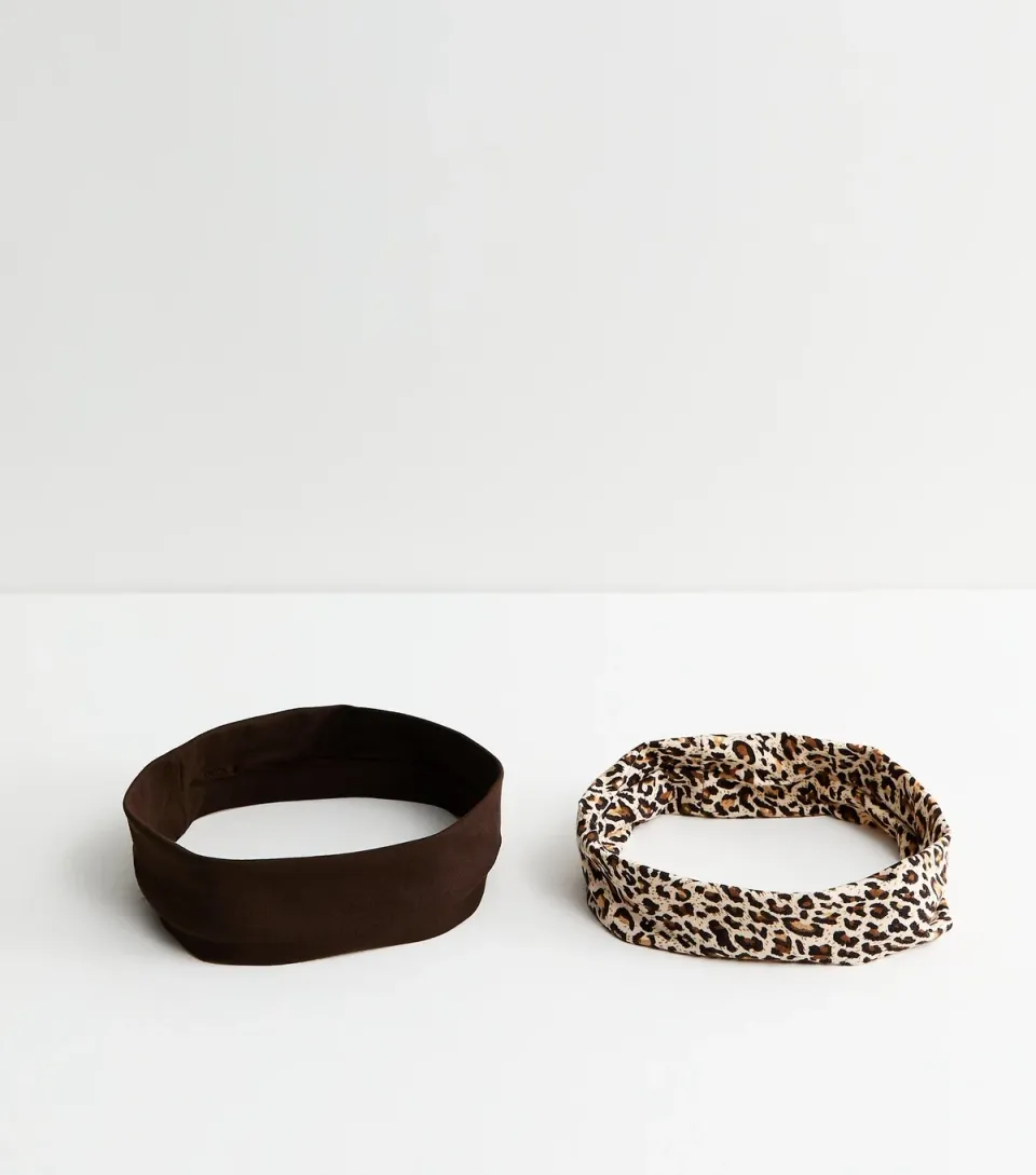 Pack of 2 Brown Leopard Print Stretch Headbands