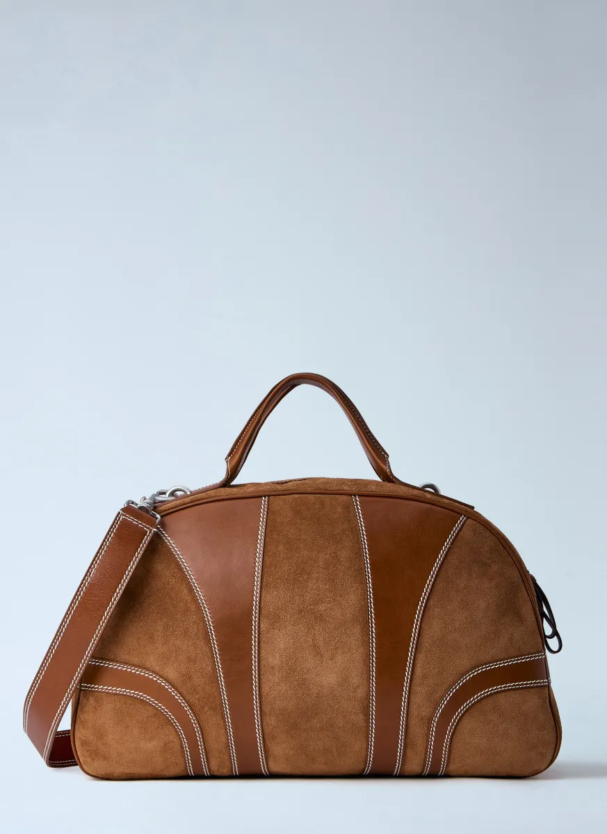 Leather-Trimmed Suede Duffel Bag