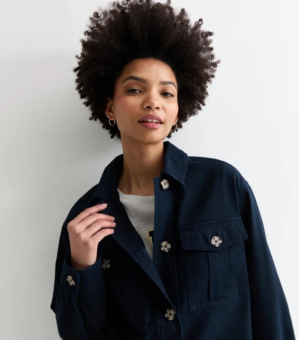 Women's Tall Navy Long Sleeve Shacket