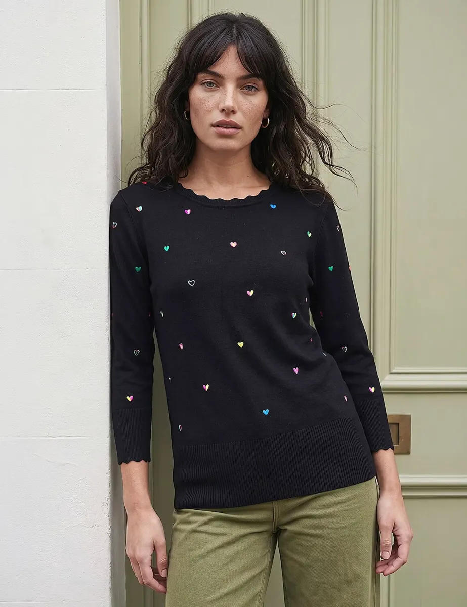 Rayon Rich Embroidered Heart Jumper Black Mix