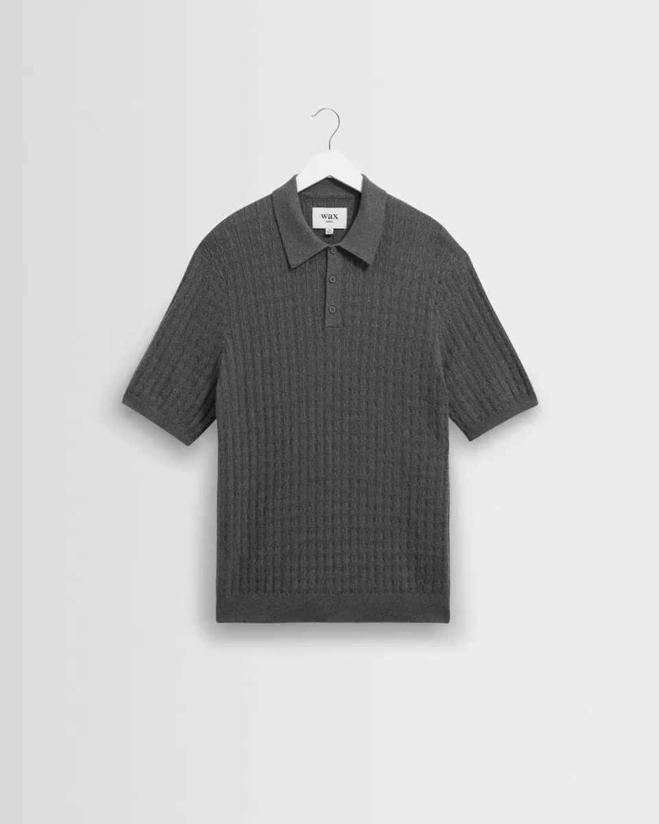 Naples - Grey Marl Diamond Stripe Knitted Polo