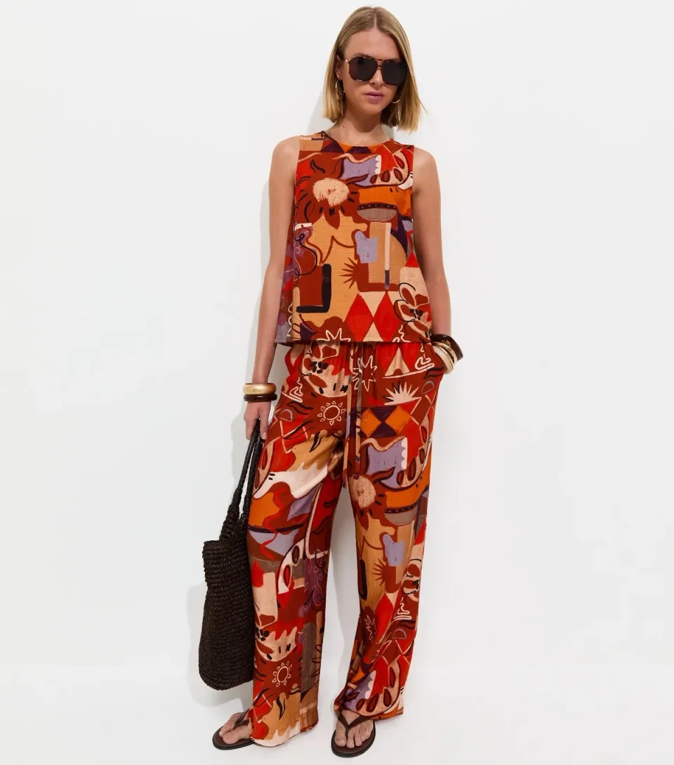 Women's Multicoloured Printed Goya Wide Leg Trousers