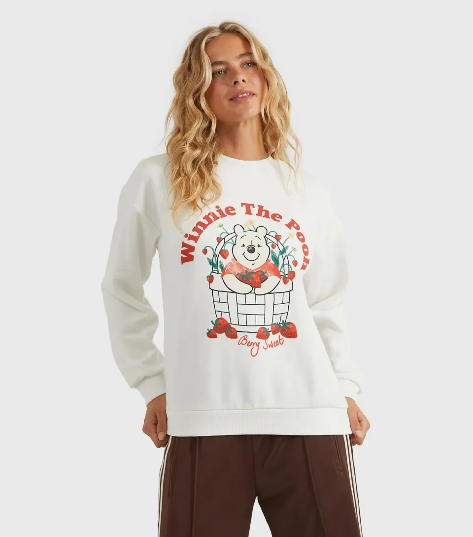 Women's Clothing White Disney Winnie the Pooh Strawberry Sweatshirt