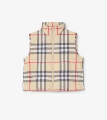 Check Puffer Gilet in Pale stone