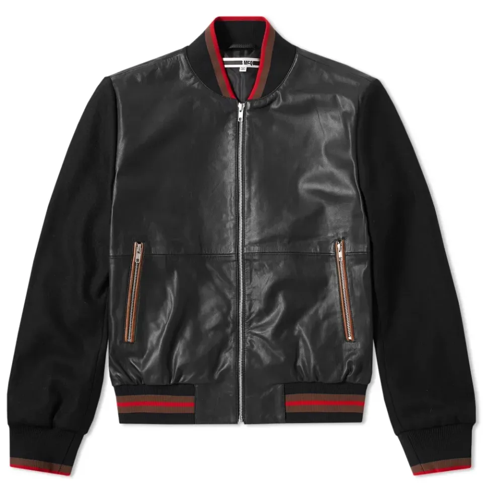 McQ by Alexander McQueen Soft Leather Varsity Jacket