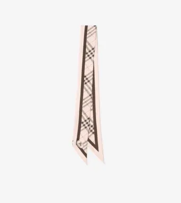 Skinny Check Silk Scarf in Bow pink