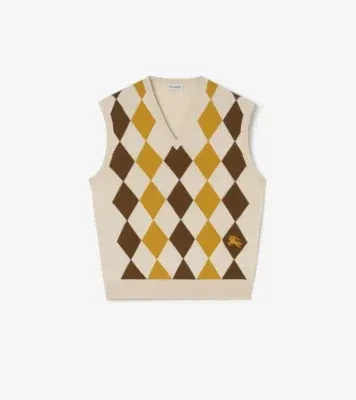 Argyle Wool Sweater Vest in Pear yellow - Men, Cotton