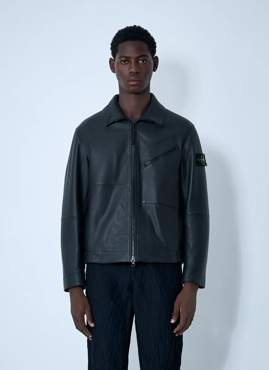 Leather Jacket With Logo Patch