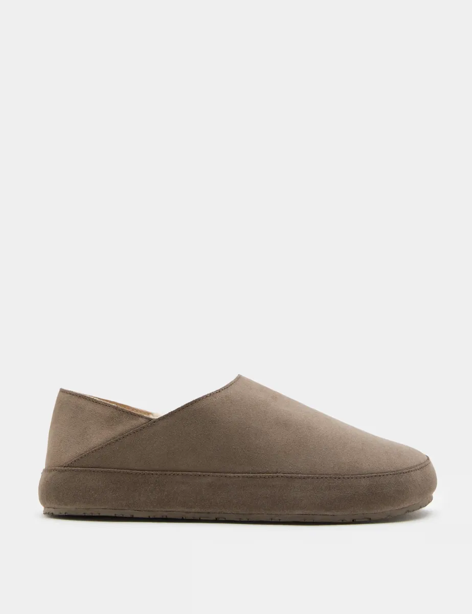 Suede Mule Slippers with Freshfeet Light Brown