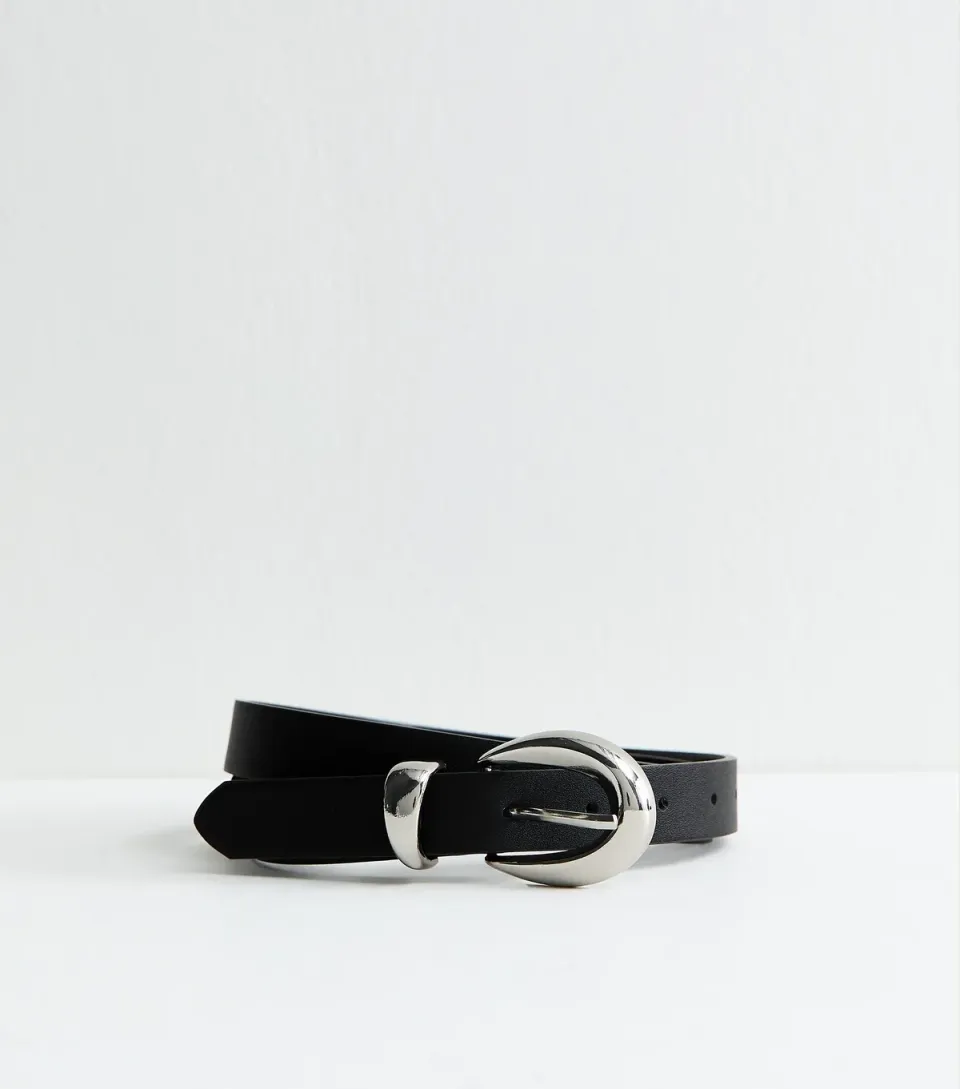 Black Faux Leather Oval Buckle Belt