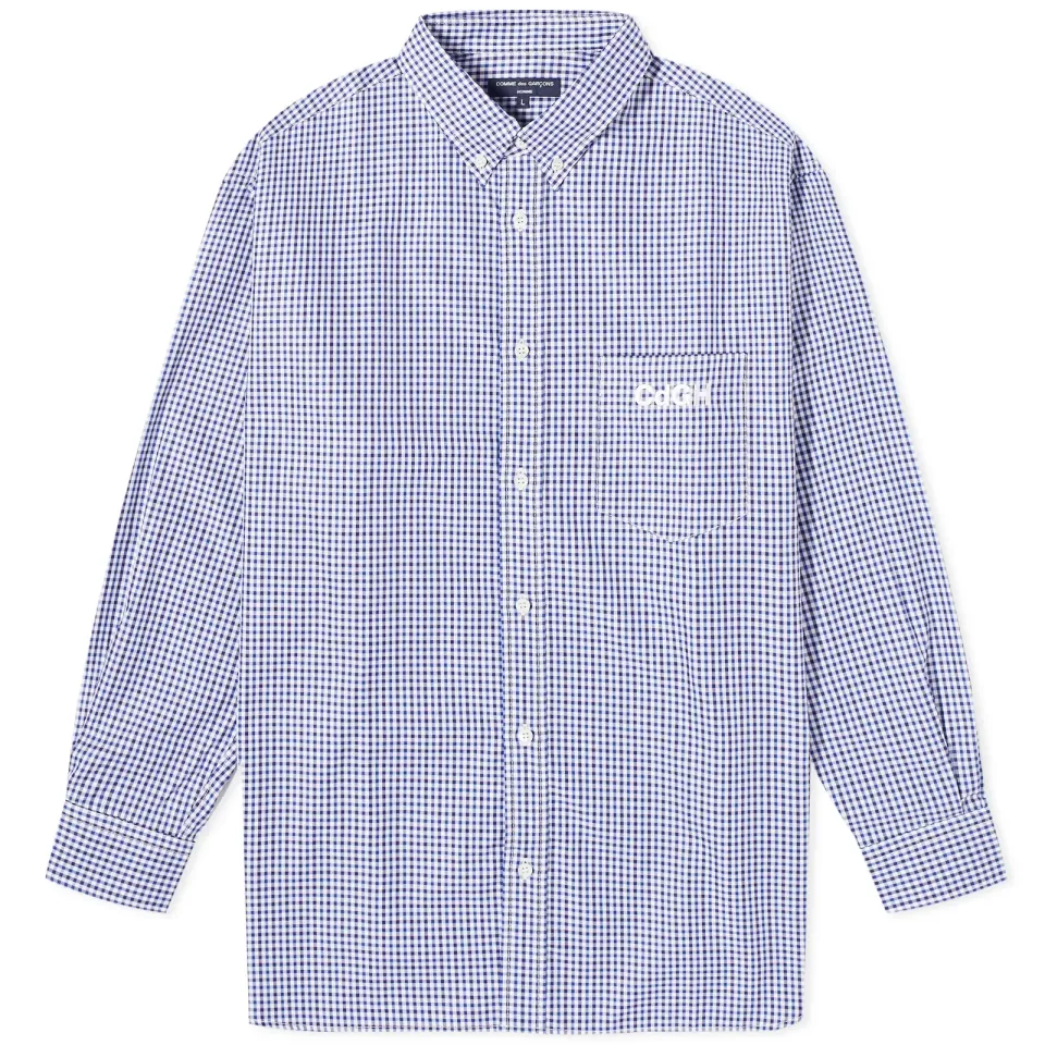 Comme Des Garçons Homme Gingham Embroidered Logo Shirt