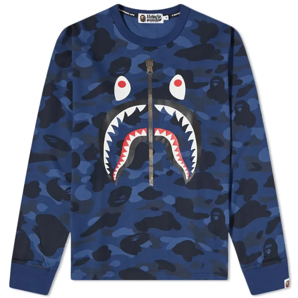 Long Sleeve Color Camo Shark Relaxed Fit Tee
