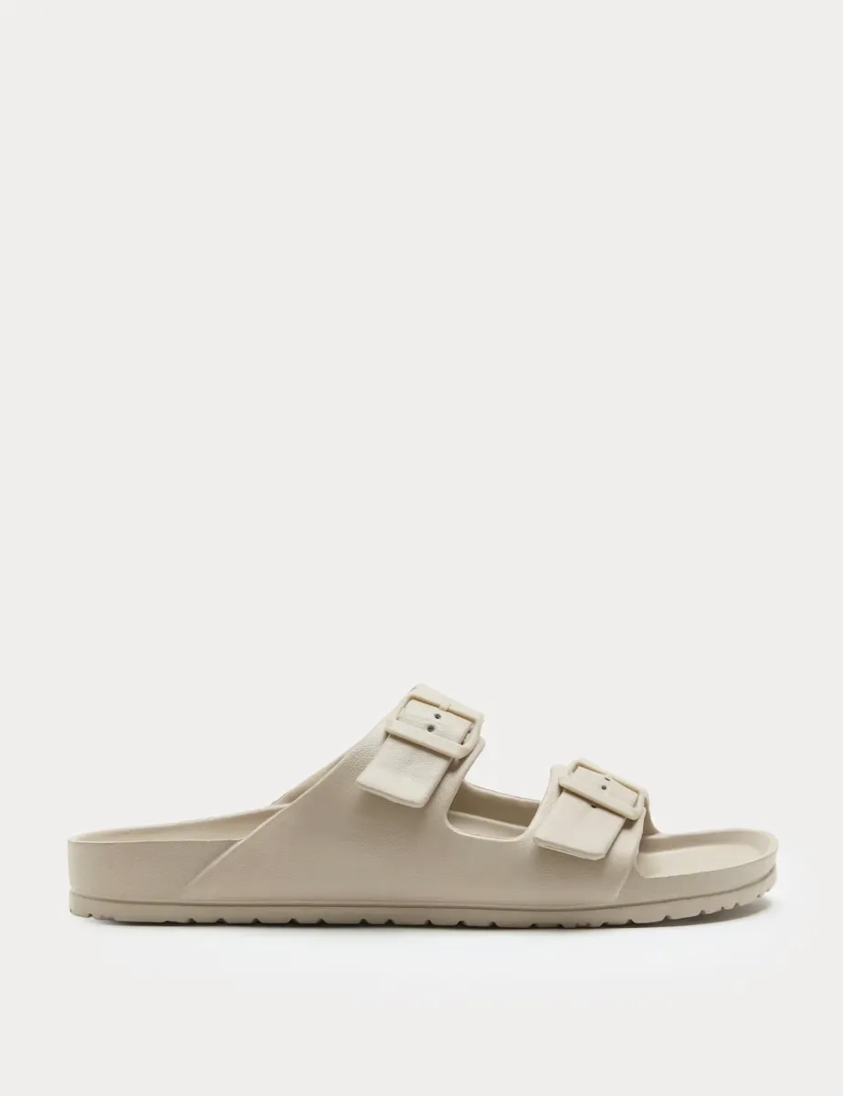 Moulded Footbed Two Strap Slider Sandals Stone