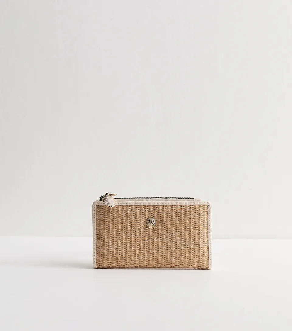 Stone Raffia-Look Shell Charm Purse