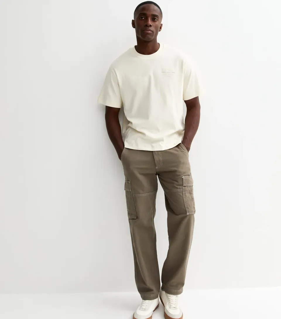 Men's Light Brown Contrast Trim Stitch Cargo Trousers
