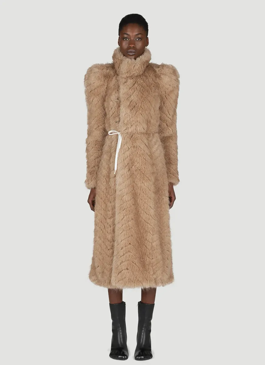 Round Shoulder Quilted Faux-Fux Coat