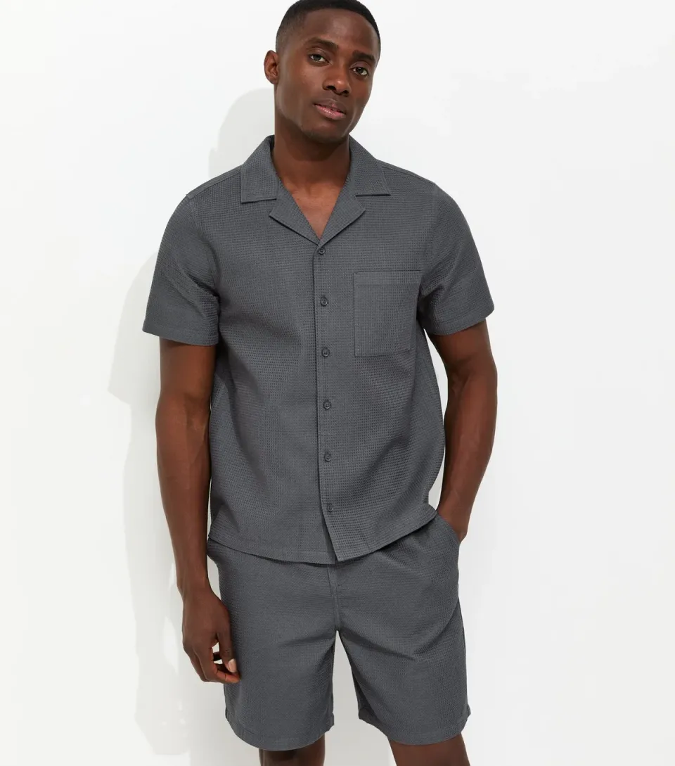 Men's Dark Grey Waffle Drawstring Shorts