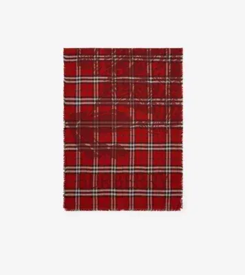 Wide Knight Check Wool Silk Scarf in Post red