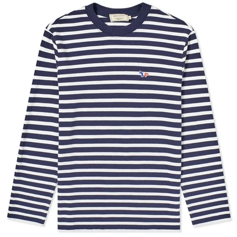 Maison Kitsuné Long Sleeve Tricolour Fox Stripe Tee