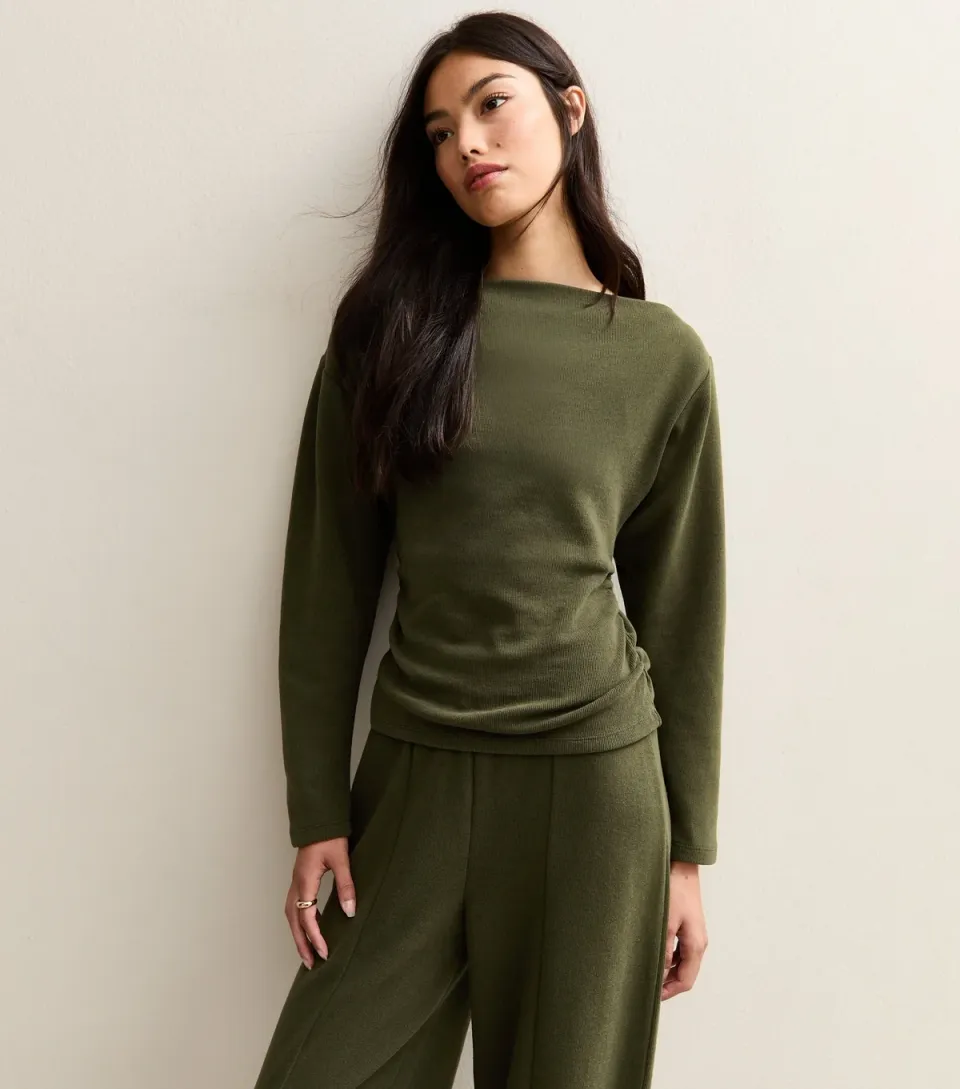 Women's Khaki Soft Touch Slash Neck Top