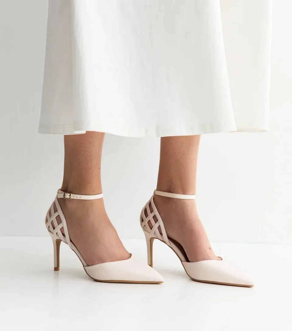 Women's Off White Faux Leather Cage Pumps Vegan