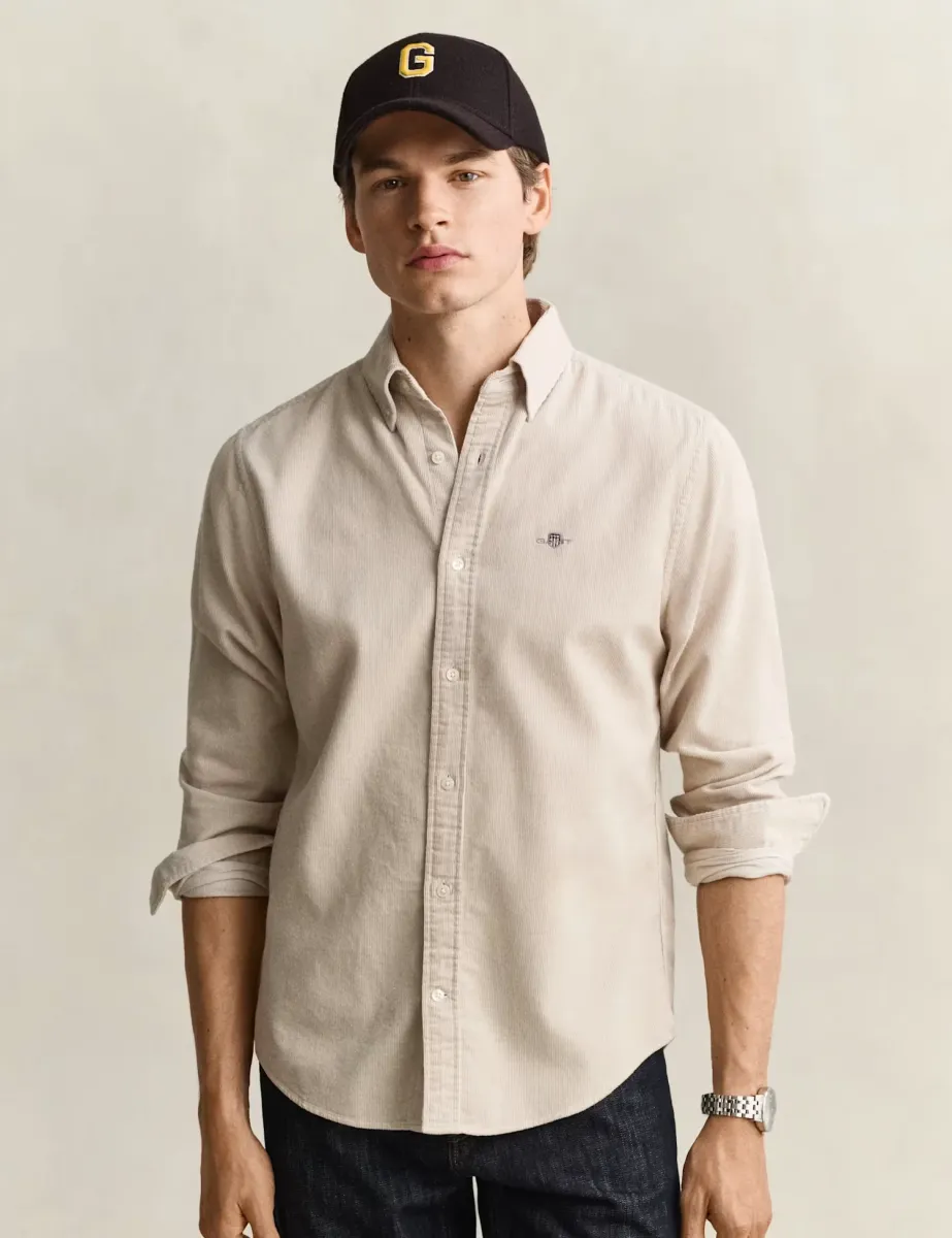 Regular Fit Pure Cotton Corduroy Shirt Beige