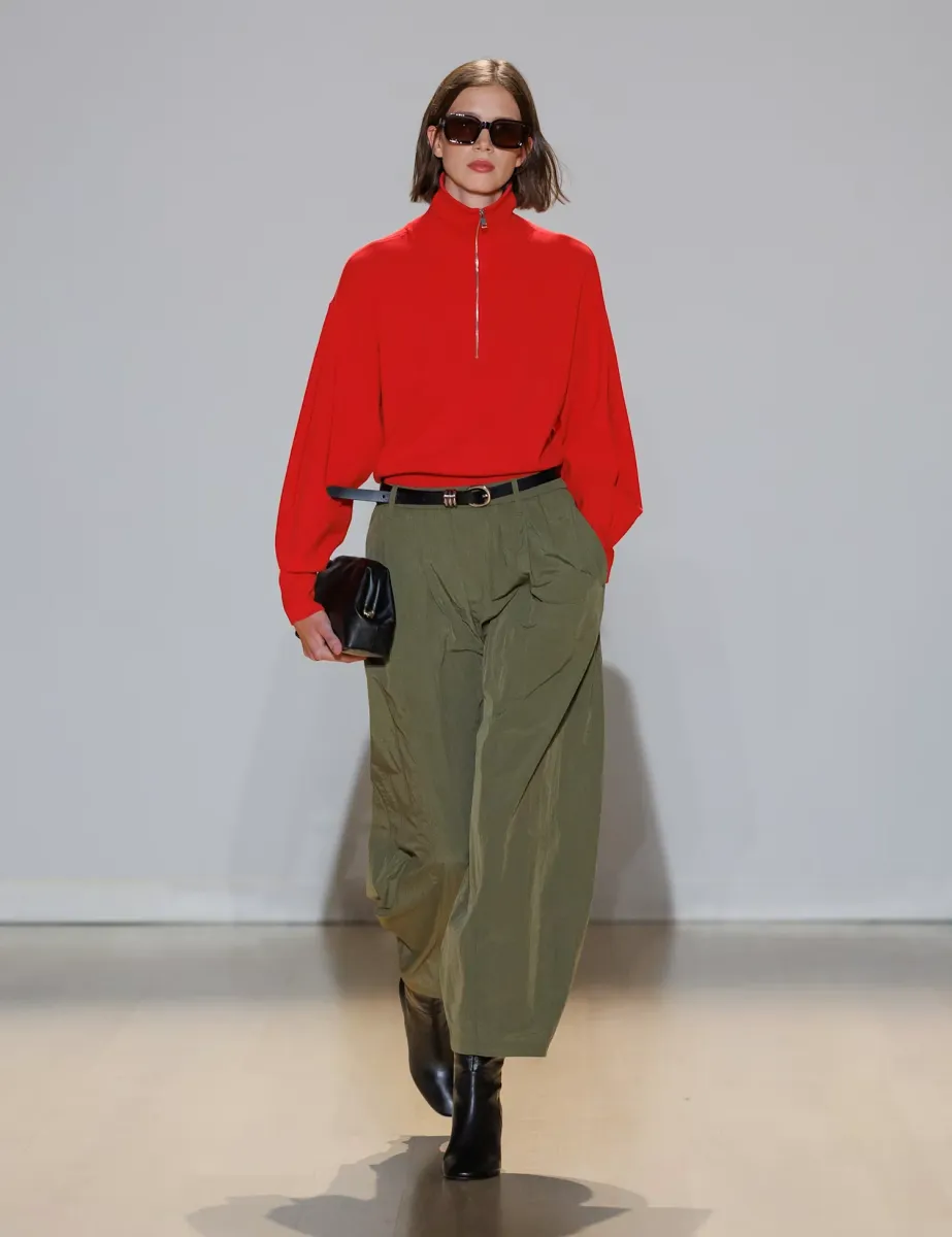 Elasticated Waist Barrel Leg Trousers Khaki