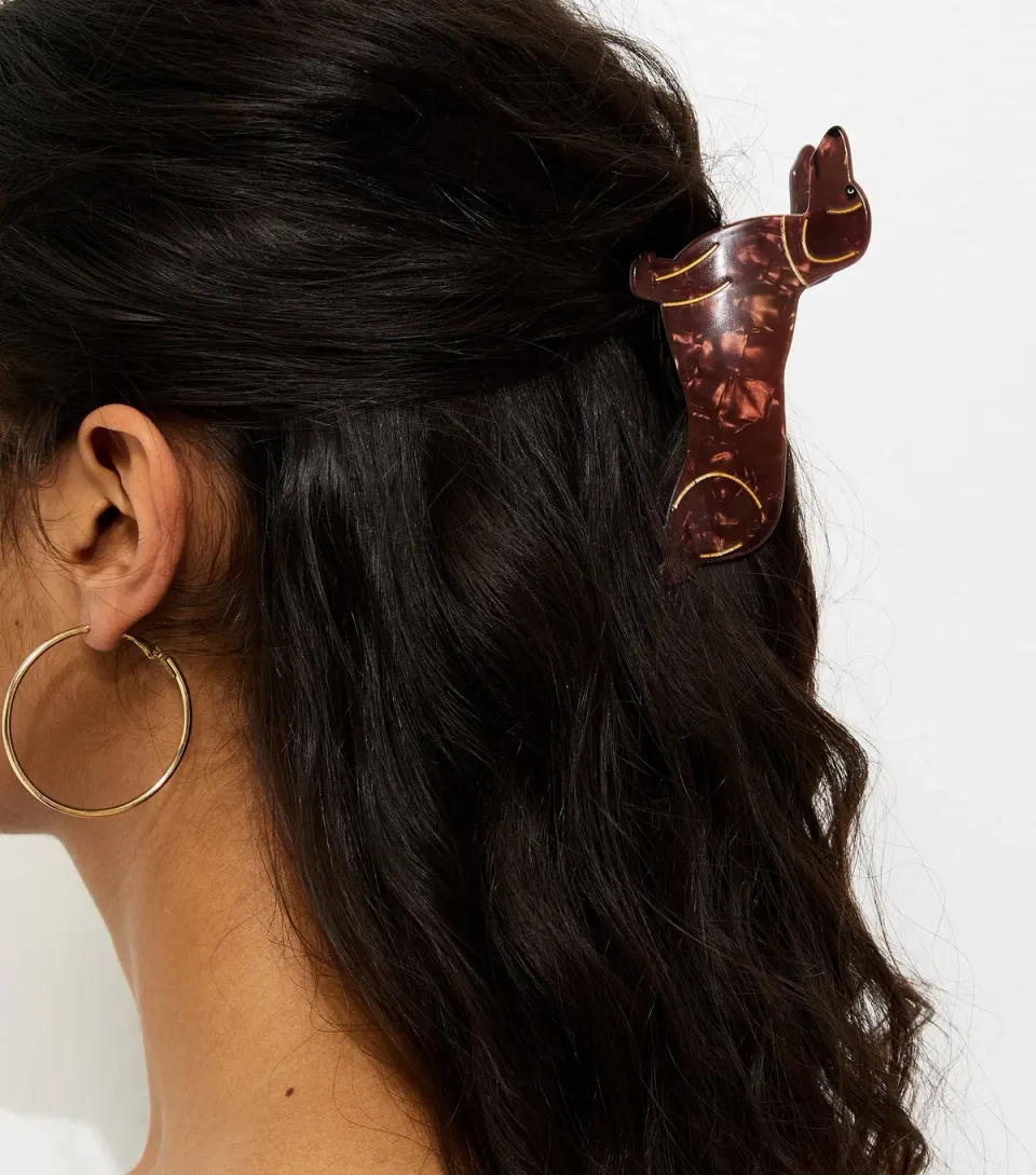 Brown Sausage Dog Hair Claw Clip