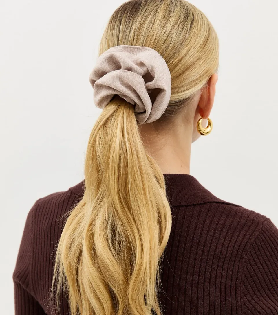 Oatmeal Oversized Linen Look Scrunchie
