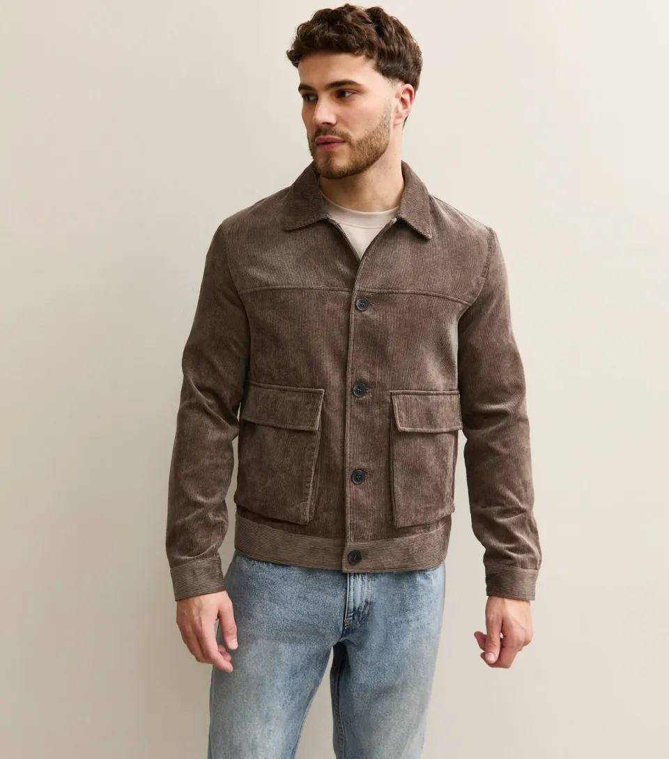 Men's Dark Brown Regular Corduroy Jacket