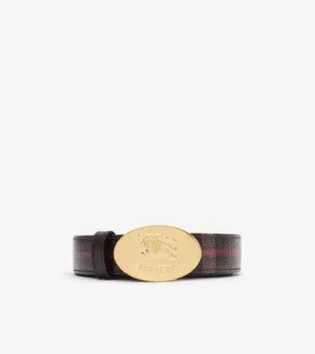 Reversible Check Knight Stamp Belt​ in Mahogany red/gold