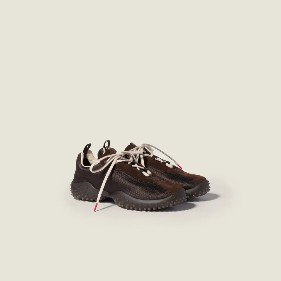 Bubble technical fabric and suede sneakers