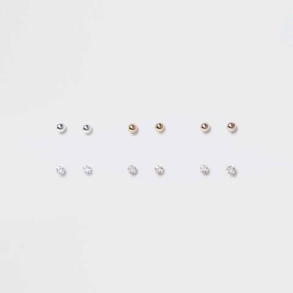 Metal Cubic Zirconia Stud Earrings Multipack